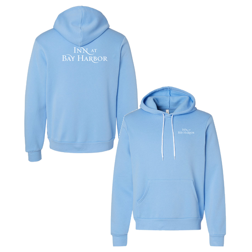 Inn at Bay Harbor 1 color White left chest/back Pullover Hooded Sweatshirt -- Carolina Blue