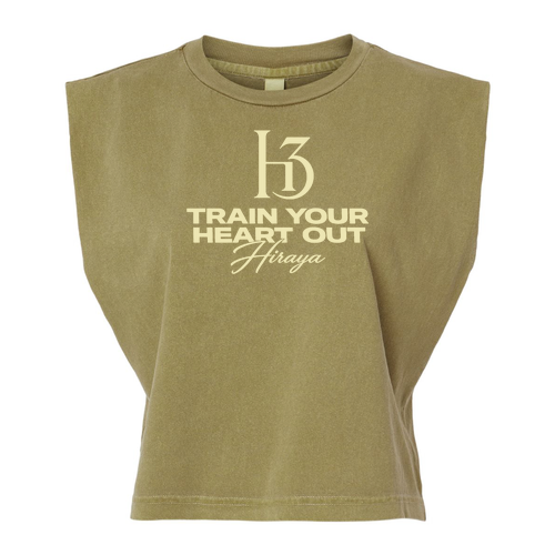 Year 3 TRAIN YOUR HEART OUT Women's Muscle Tank -- Faded Army