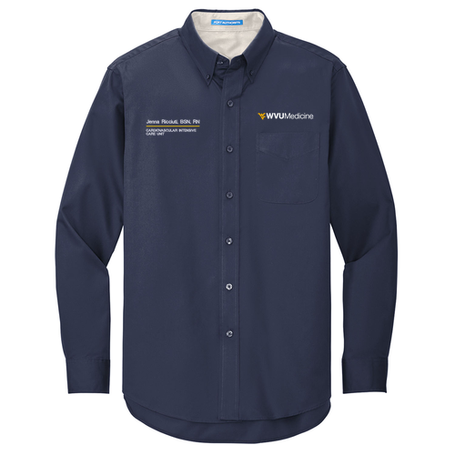 Port Authority Mens Easy Care Long Sleeve Shirt -- Navy / Light Stone