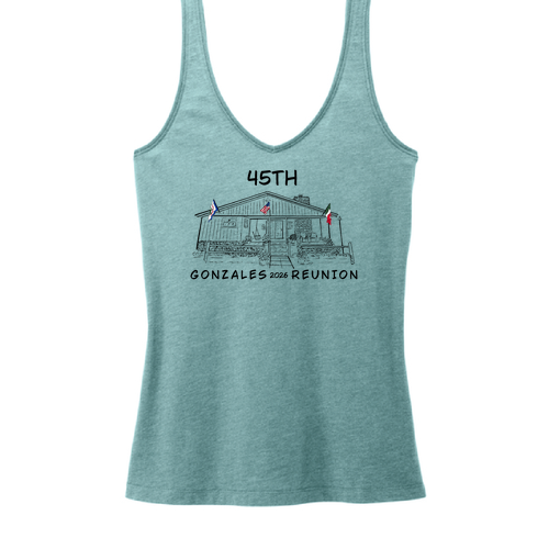 District Women's Perfect Blend Cvc V-Neck Tank -- Heathered Eucalyptus Blue