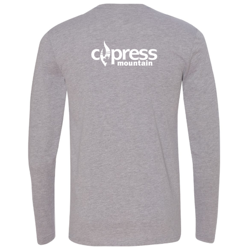Cypress Mountain Logo 2 White Ink -- Long Sleeve Heather Grey