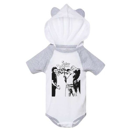 Rabbit Skins Infant Short Sleeve Bodysuit with Hood & Ears -- White/Heather