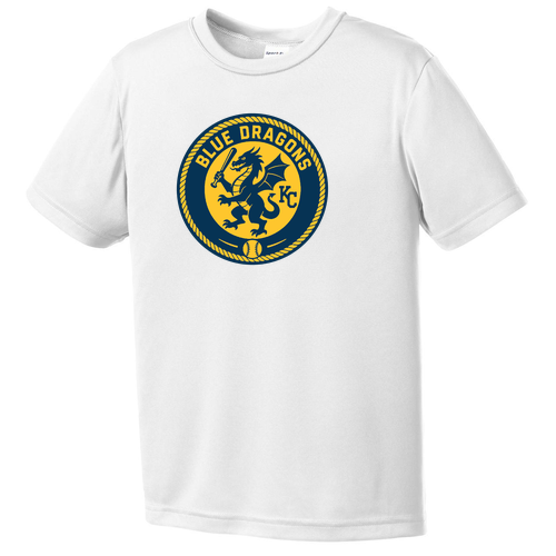 Youth Blue Dragons Baseball Seal Performance Tee -- White