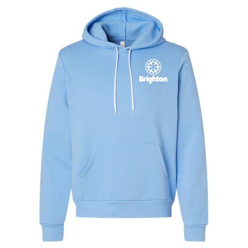 Brighton Logo 2 White Ink -- Pullover Hooded Sweatshirt Carolina Blue