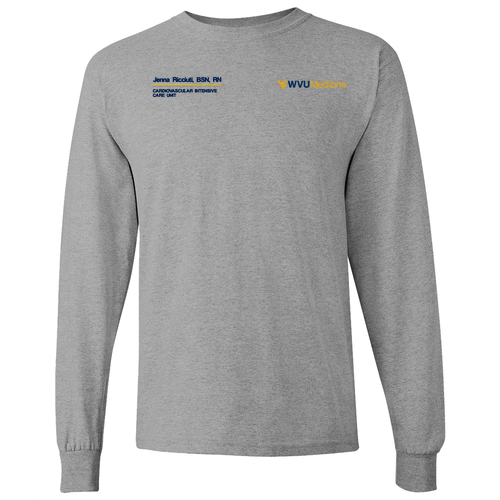 Embroidered Gildan Heavy Cotton Longsleeve Basic T-Shirt -- Sport Grey