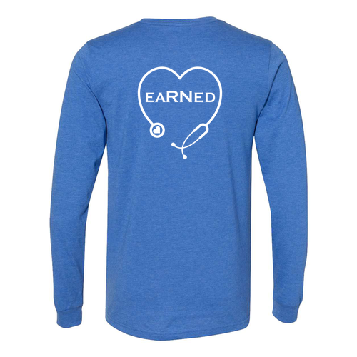 "Earned" Bella+Canvas Unisex Heather Cvc Long Sleeve Tee- Heathers -- Heather True Royal