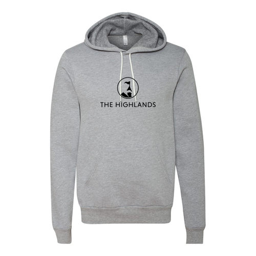 The Highlands Logo 1 Black Ink -- Pullover Hooded Sweatshirt Athletic Heather
