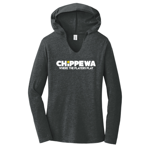 Ladies District Made Perfect Tri Long Sleeve Hoodie T-Shirt -- Black Frost