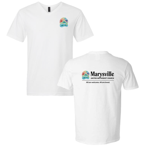 Gildan Adult V-Neck T-Shirt Front & Back -- White