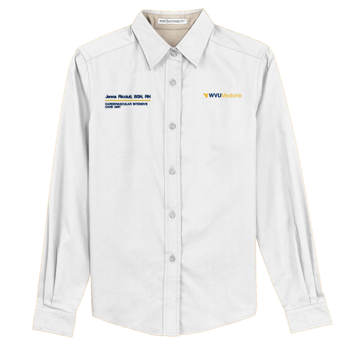 Port Authority Ladies Easy Care Long Sleeve Shirt -- White / Light Stone