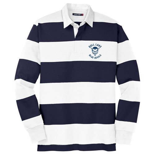 Embroidered Sport-Tek Long Sleeve Rugby Polo -- True Navy / White