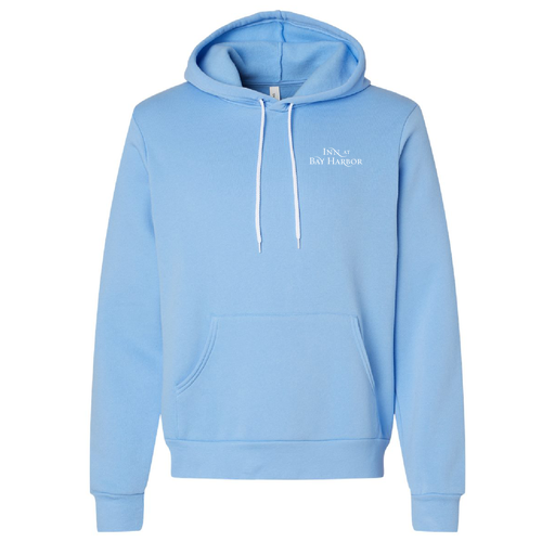Inn at Bay Harbor 1 color White left chest/back Pullover Hooded Sweatshirt -- Carolina Blue