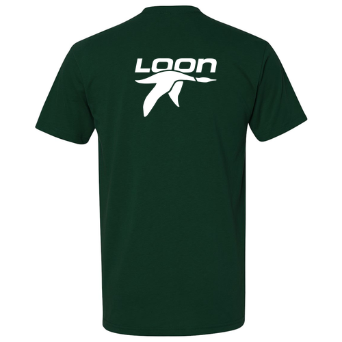 Loon Logo 2 White Ink -- Short Sleeve Forest Green
