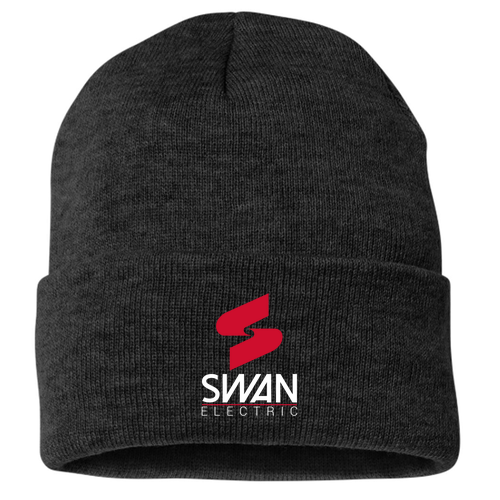 Sportsman Fleece Lined 12" Cuffed Beanie -- Black, Swan