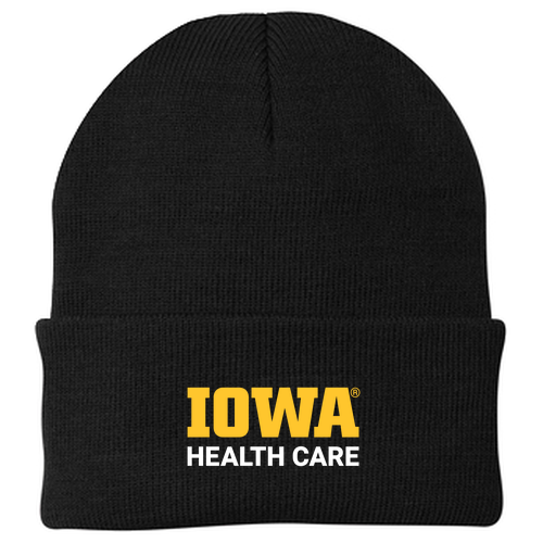 Embroidered Port and Company Knit Hat with Cuff -- Black