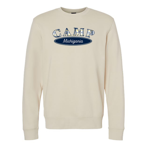 J. America Soft BTB Fleece Crewneck Sweatshirt -- Oyster, Plaid Logo