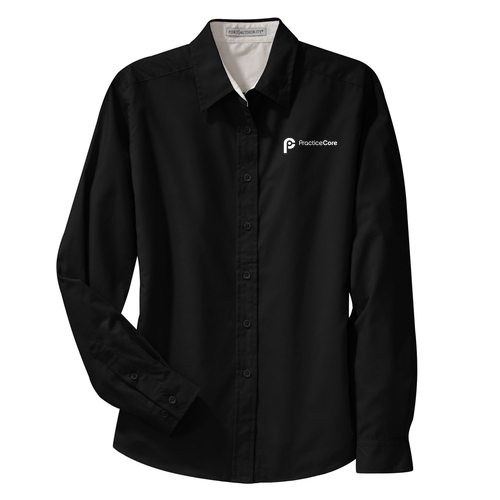 Ladies Easy Care Long Sleeve Shirt -- Black / Light Stone