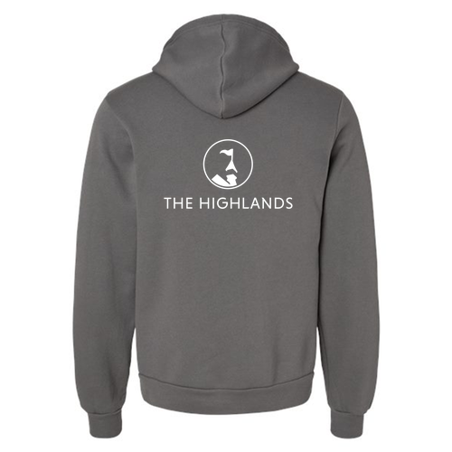 The Highlands Logo 2 White Ink -- Pullover Hooded Sweatshirt Asphalt