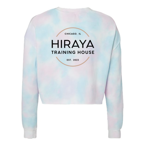 Hiraya Logo Women's Lightweight Cropped Crewneck Sweatshirt -- Tie Dye Cotton Candy