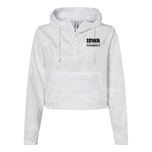 Independent Trading Co. Womens Lightweight Pullover Crop Windbreaker -- White Camo