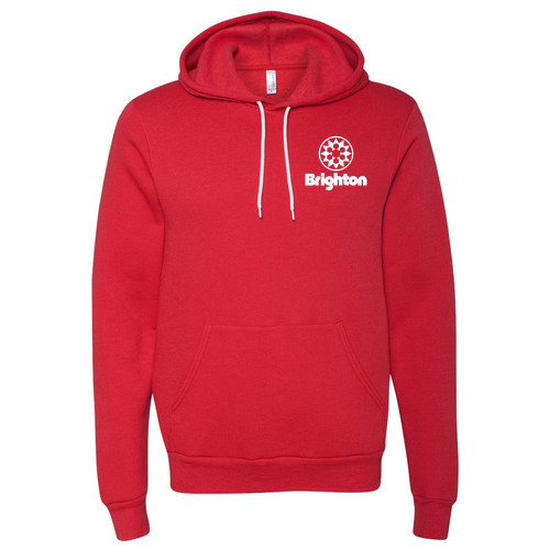 Brighton Logo 2 White Ink -- Pullover Hooded Sweatshirt Red