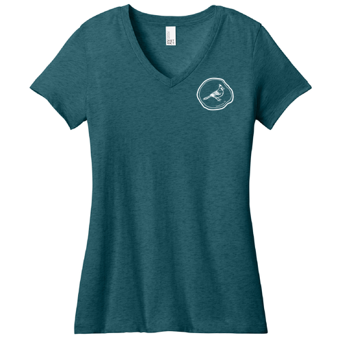 District Made Ladies Perfect Weight V-Neck Tee -- Caribbean Blue Heather
