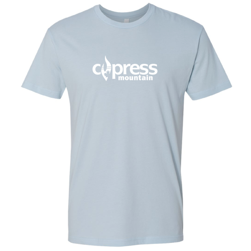 Cypress Mountain Logo 1 White Ink -- Short Sleeve Light Blue