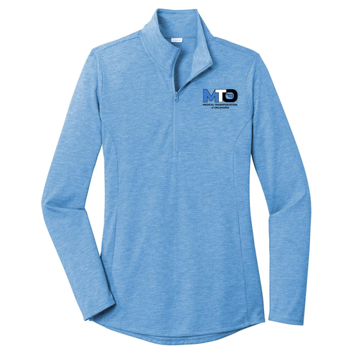 Ladies Sport-Tek PosiCharge Tri-Blend Wicking 1/4-Zip Pullover -- Pond Blue Heather