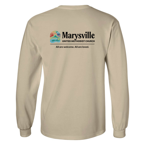 Gildan Ultra Cotton Longsleeve Basic T-Shirt Front & Back -- Sand