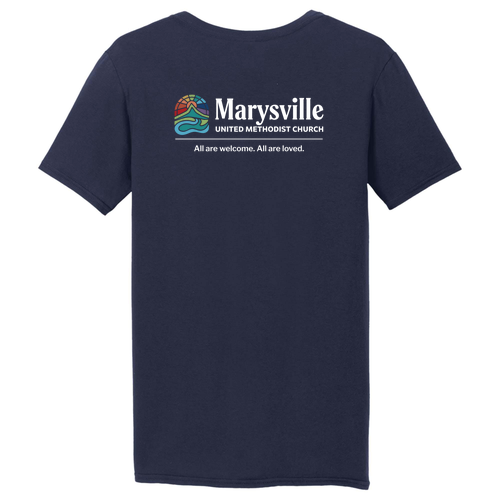 Gildan Adult V-Neck T-Shirt Front & Back -- Navy