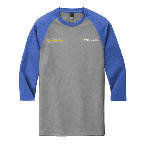 District Made Ladies Perfect Tri 3/4 Sleeve Raglan -- Grey Frost / Royal Frost