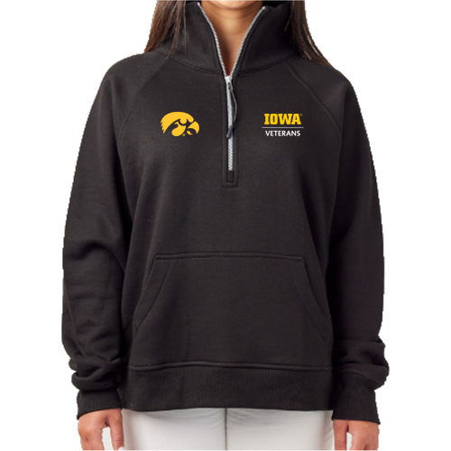 Embroidered Enza Ladies Boxy Half Zip Fleece -- Black
