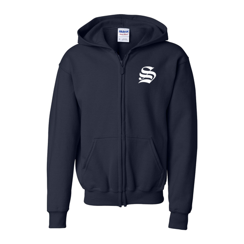 Youth Gildan Full Zip Hooded Sweatshirt -- Navy