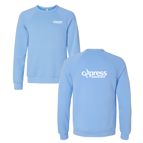 Cypress Mountain Logo 2 White Ink -- Crewneck Sweatshirt Carolina Blue