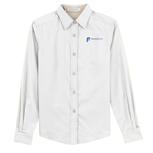 Ladies Easy Care Long Sleeve Shirt -- White / Light Stone