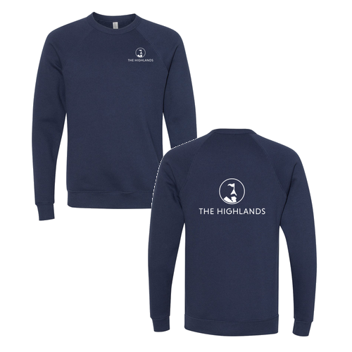 The Highlands Logo 2 White Ink -- Raglan Sweatshirt Navy