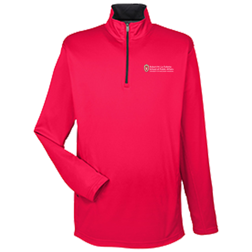 UltraClub Mens Cool & Dry Sport Quarter Zip Pullover -- Red
