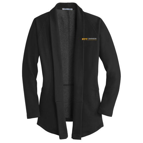 Port Authority Ladies Interlock Cardigan -- Deep Black / Charcoal Heather