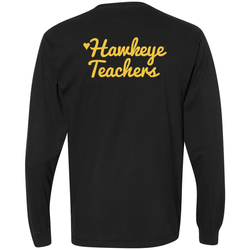 Hawkeye Teachers Comfort Colors Unisex Garment-Dyed Heavyweight Long Sleeve Pocket T-Shirt -- Black