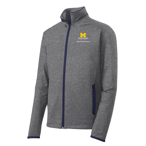 Mens/Unisex Sport-Tek Sport Wick Stretch Contrast Full Zip Jacket -- Charcoal Grey Heather / True Navy