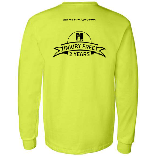 Gildan Long Sleeve Pocket Tee -- Safety Green, NPS Logo, 4 Points