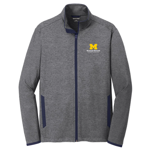 Mens/Unisex Sport-Tek Sport Wick Stretch Contrast Full Zip Jacket -- Charcoal Grey Heather / True Navy