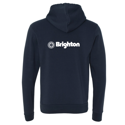 Brighton Logo 2 White Ink -- Pullover Hooded Sweatshirt Navy