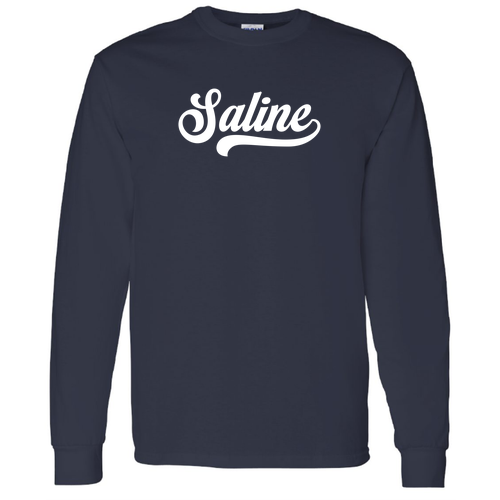 Mens/Unisex Saline Script Gildan Heavy Cotton Longsleeve Basic T-Shirt -- Navy