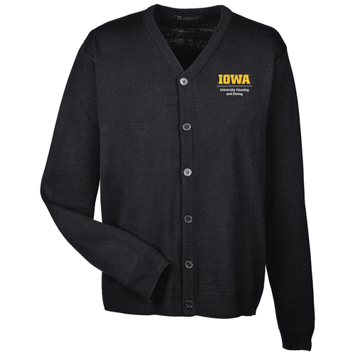Harriton Mens Pilbloc V Neck Button Cardigan Sweater -- Black