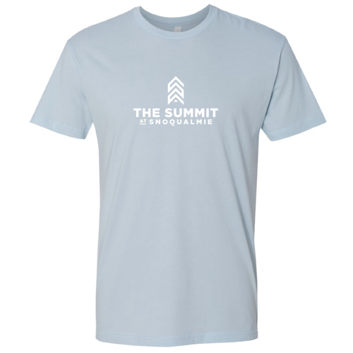 The Summit at Snoqualmie Logo 1 White Ink -- Short Sleeve Light Blue