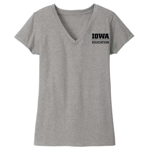 Hawkeye Teachers District Womens Re-Tee V-Neck -- Light Heather Grey