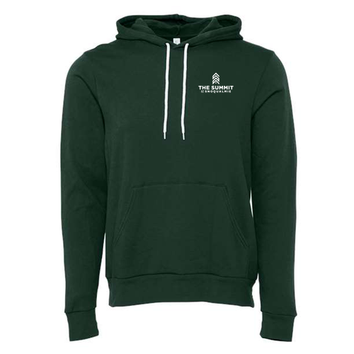 The Summit at Snoqualmie Logo 2 White Ink -- Pullover Hooded Sweatshirt Forest