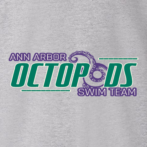 Hanes Authentic Short Sleeve T-Shirt -- Light Steel, Purple/Green Swim Team