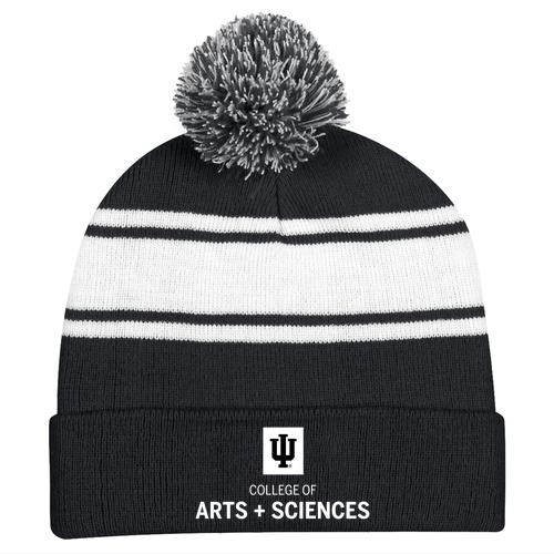 Hit Promo Two-Tone Knit Pom Beanie w/ Cuff -- Black